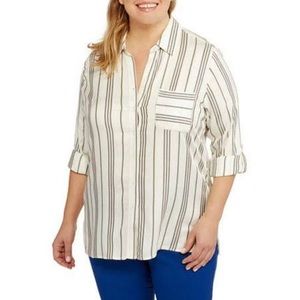 Heart N Crush Women's Stripe Woven Top in Ivory Plus Sizes New